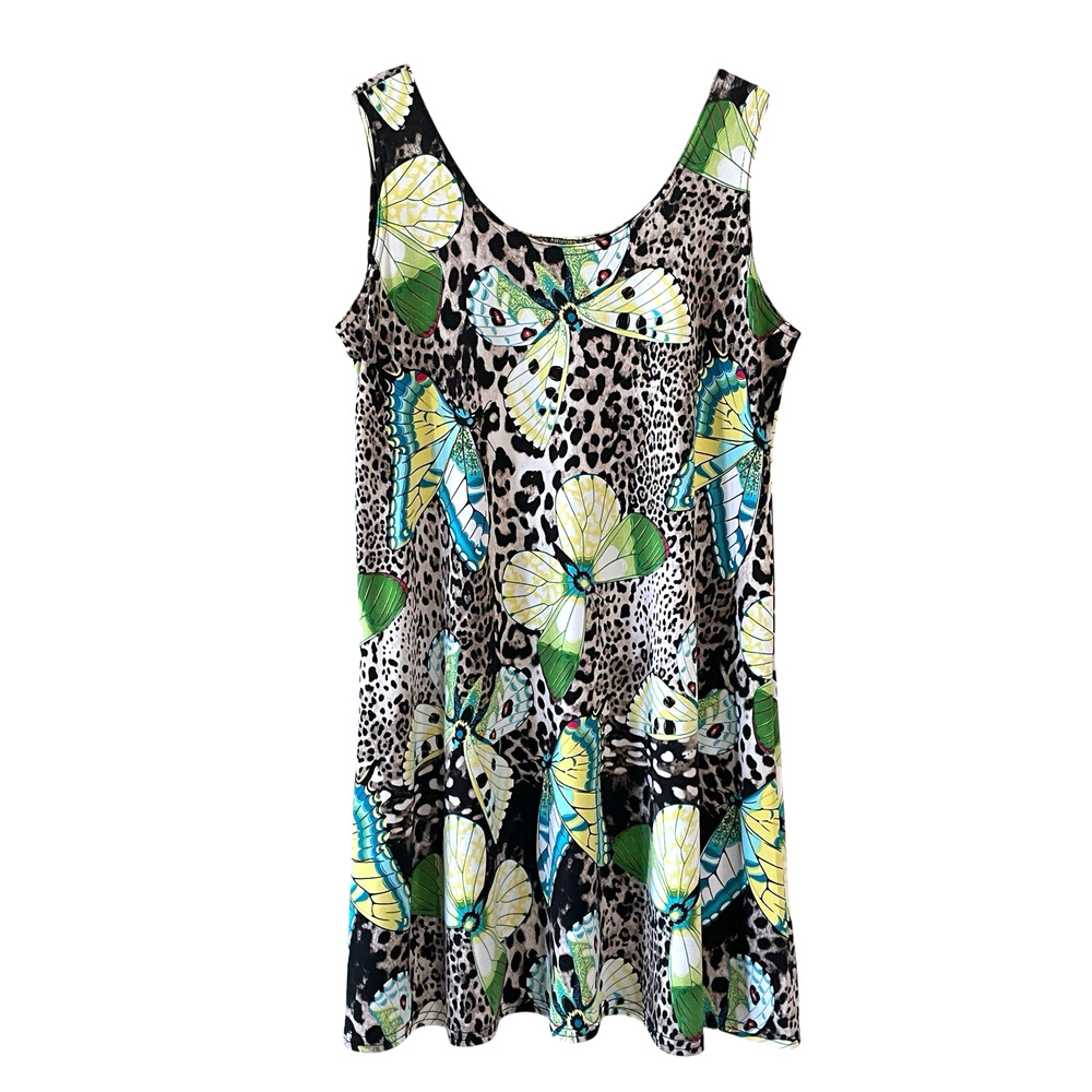JOSTAR Size Large/XL Butterfly Leopard Print Sleeveless Pullover Tank Dress USA